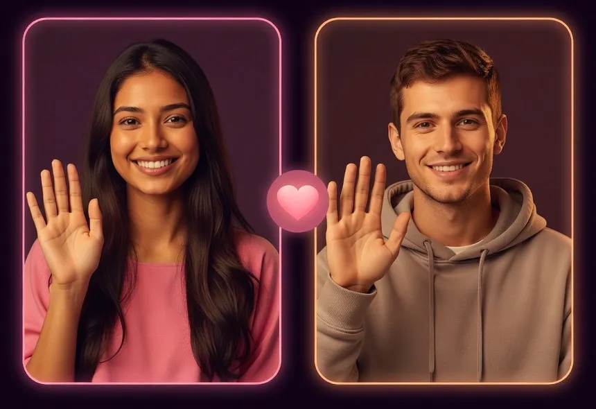 Two matched people waving on a live cam call